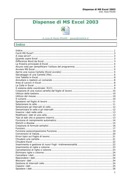 Manuale Excel 2003 - Paolo PAVAN