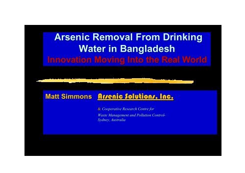 Arsenic Removal From Drinking Water in Bangladesh