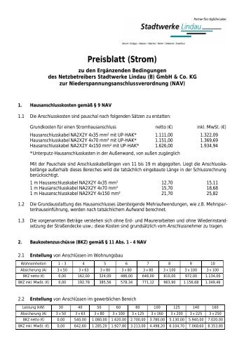 Preisblatt (Strom) - Stadtwerke Lindau