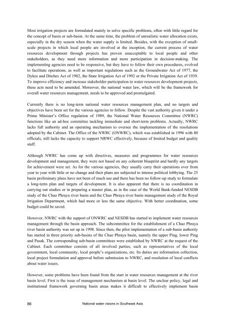 The FAO-ESCAP pilot project on national water visions. From vision ...