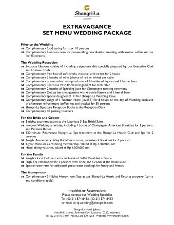 EXTRAVAGANCE SET MENU WEDDING PACKAGE - Shangri-La