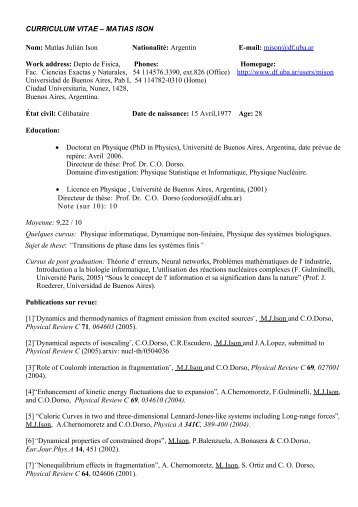 CURRICULUM VITAE - Departamento de FÃ­sica - Fac. de Ciencias ...