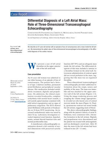 Differential Diagnosis of a Left Atrial Mass - The Hellenic Journal of ...