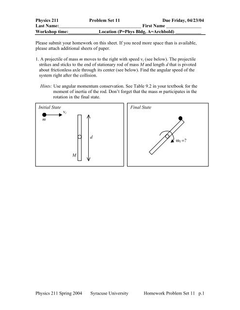 Problem Set 11 - Physics - Syracuse University