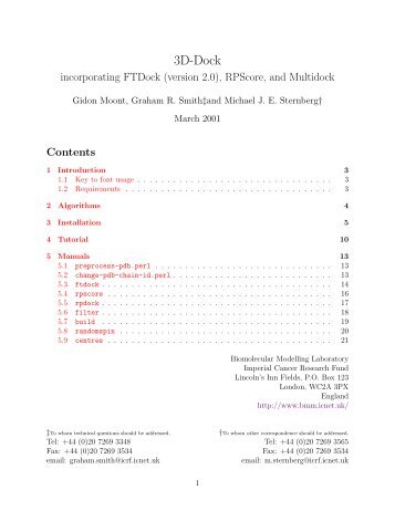 the 3D-Dock Manual (PDF) - Structural Bioinformatics Group