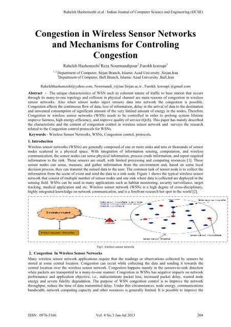 Congestion in Wireless Sensor Networks and Mechanisms for ...