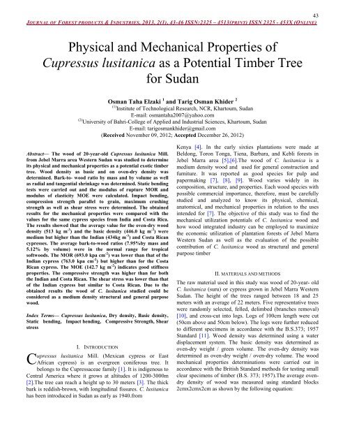 Physical and Mechanical Properties of Cupressus lusitanica as a ...