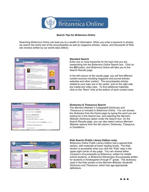 Search Tips for Britannica Online Academic Edition (PDF)