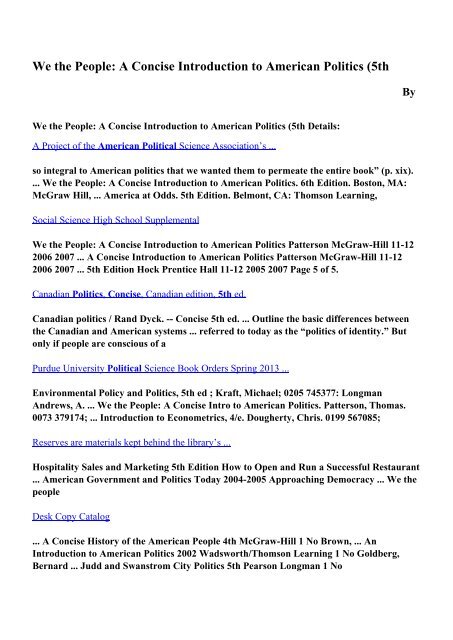 A Concise Introduction To American Politics 5th Pdf Ebooks By