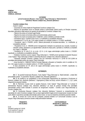 Proiect de hotÄrÃ¢re privind funcÅ£ionarea Muzeului ,,Tudor Arghezi