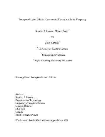 Transposed-Letter Effects - Department of Psychology - Royal ...