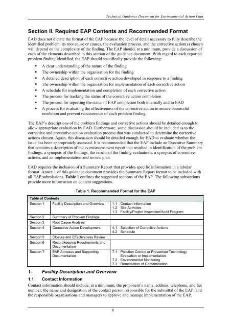 Technical Guidance Document for Environmental Action Plan (EAP)