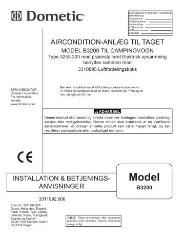 11-27-07, Model B3200 Series, Type 3253.333 Air ... - Waeco