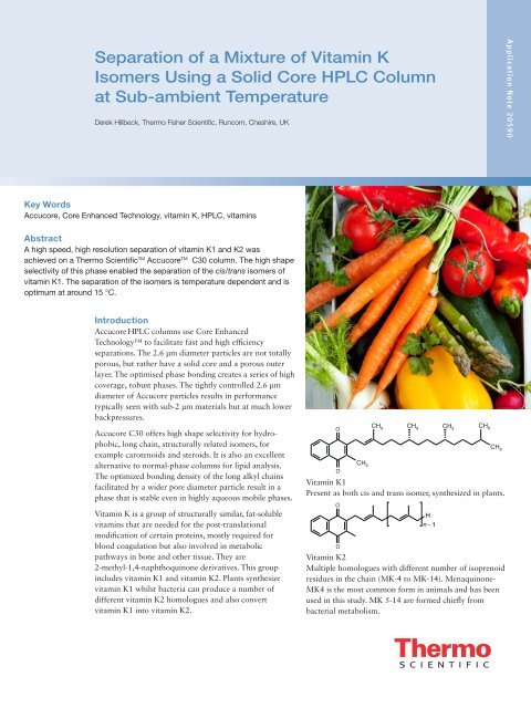 Separation of a Mixture of Vitamin K Isomers Using a Solid Core ...