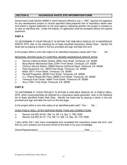 tentative map application submittal requirements - City of Temecula