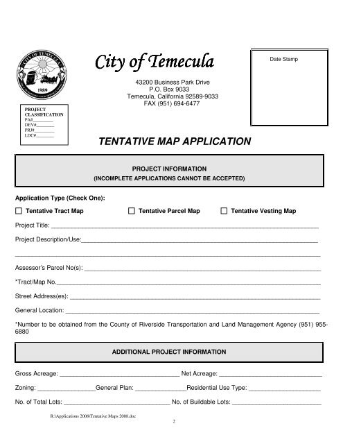 tentative map application submittal requirements - City of Temecula