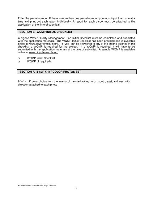 tentative map application submittal requirements - City of Temecula