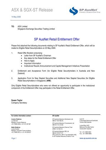 Retail Entitlement Offer Booklet - SP AusNet