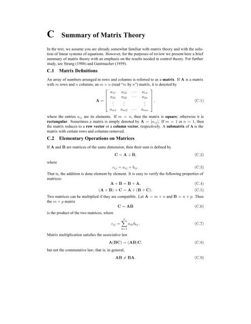 C Summary Of Matrix Theory