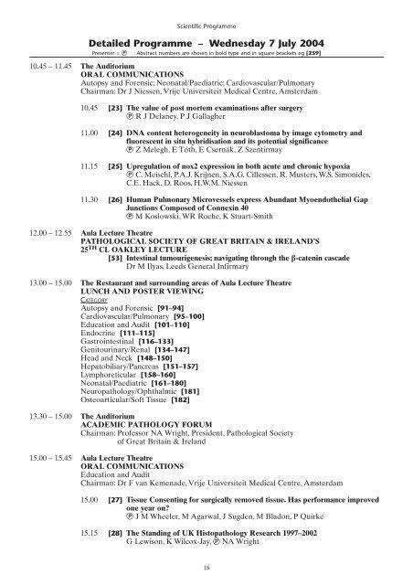 2004 Summer Meeting - Amsterdam - The Pathological Society of ...