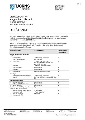 UTLÃTANDE - TjÃ¶rns kommun