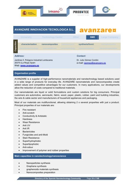 directory of the spanish nanotechnology community - FundaciÃ³n ...
