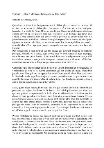 Epicure â Lettre Ã  MÃ©nÃ©cÃ©e, Traduction de Jean Salem - Laval