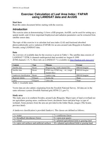 Calculation of Leaf Area Index / FAPAR using LANDSAT data and ...