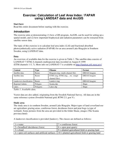 Calculation of Leaf Area Index / FAPAR using LANDSAT data and ...