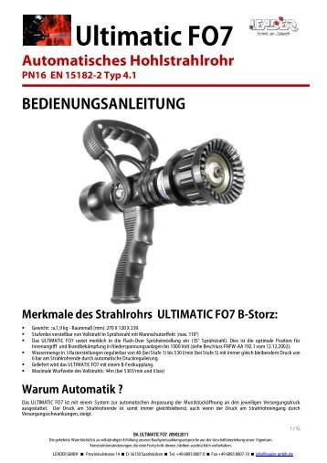 Bedienungsanleitung Ultimatic FO7 B-Storz Hohlstrahlrohr - Leader