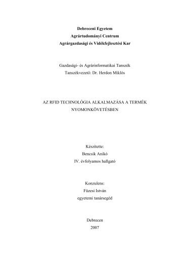 Az RFID technolÃ³gia alkalmazÃ¡sa a termÃ©k ... - Magisz