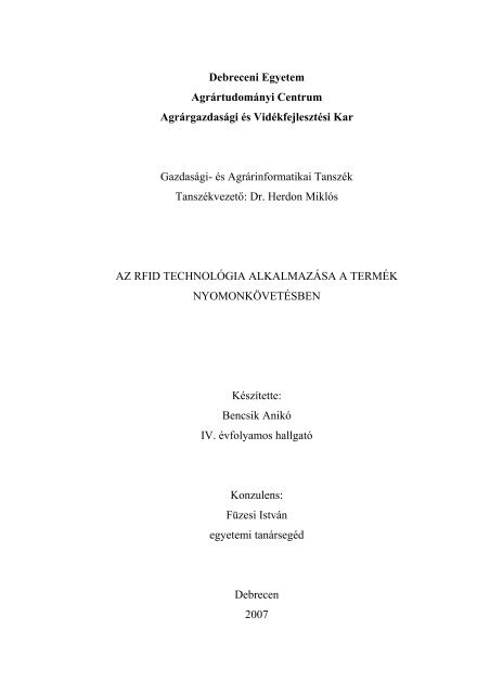 Az RFID technolÃ³gia alkalmazÃ¡sa a termÃ©k ... - Magisz