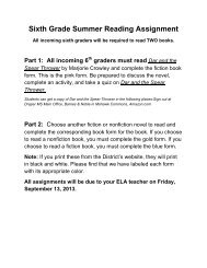 Grade 6 Summer Reading Assignment - Mohonasen Central School ...