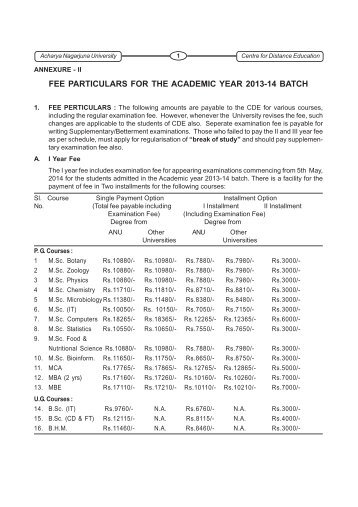 Fee particulars & Schedule - ANUCDE