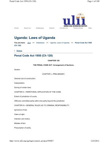 Uganda â Penal Code Act 1950 (Ch 120)