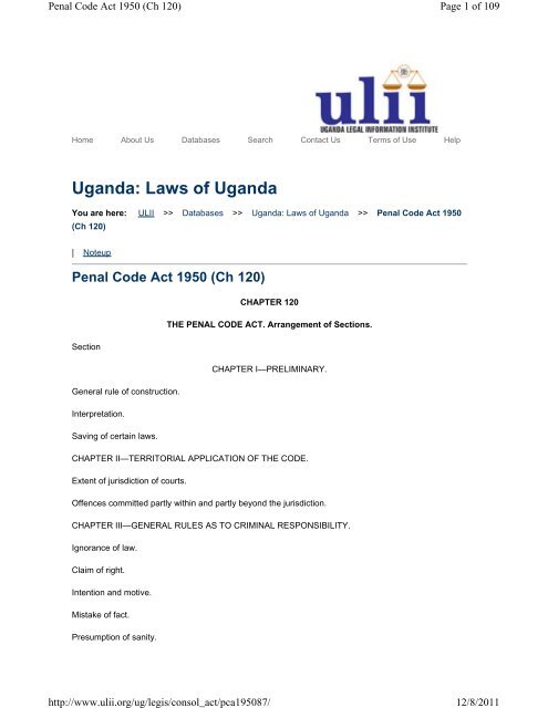 Uganda â Penal Code Act 1950 (Ch 120)