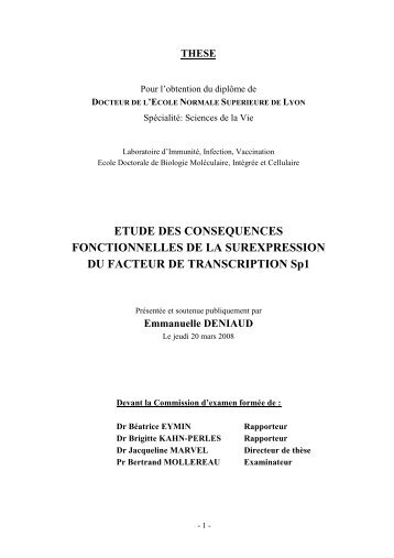 Etude des consÃ©quences fonctionnelles de la surexpression du ...