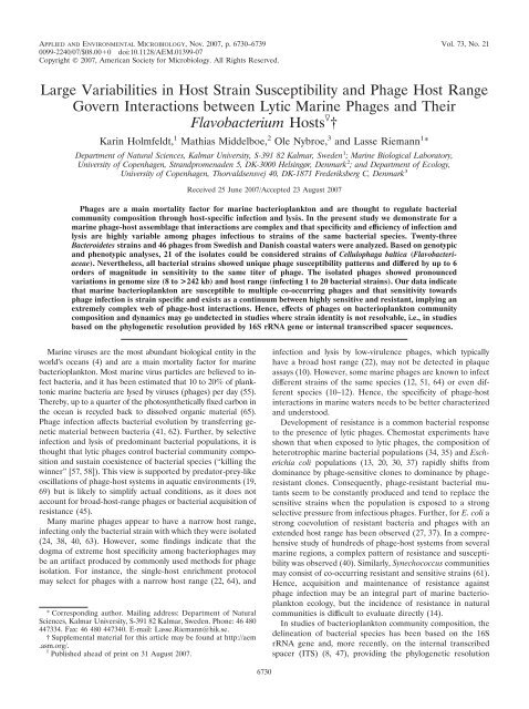 Large Variabilities in Host Strain Susceptibility and Phage Host ...