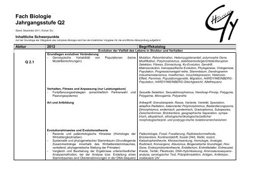 Schulinternes Curriculum Biologie - Gymnasium Herkenrath