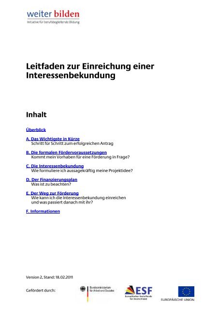 Leitfaden zur Einreichung einer Interessenbekundung