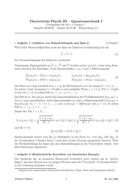 Theoretische Physik III â Quantenmechanik I