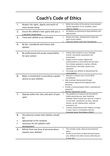 Coach's Code of Ethics Agreement Form - Basketball Australia