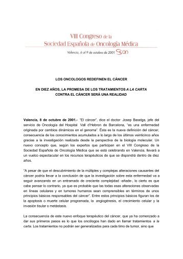 Tratamientos a la carta - Sociedad EspaÃ±ola de OncologÃ­a MÃ©dica