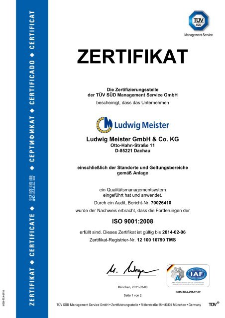 Qm Zertifikat Din Iso 9001 Ludwig Meister