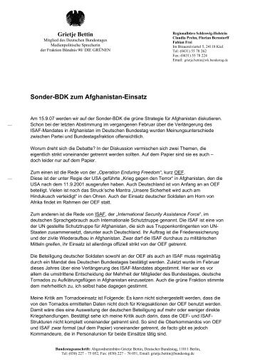 Sonder-BDK zum Afghanistan-Einsatz - Bündnis 90/Die Grünen Kiel