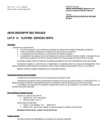 devis descriptif des travaux lot nÂ° 14 cloture - espaces verts