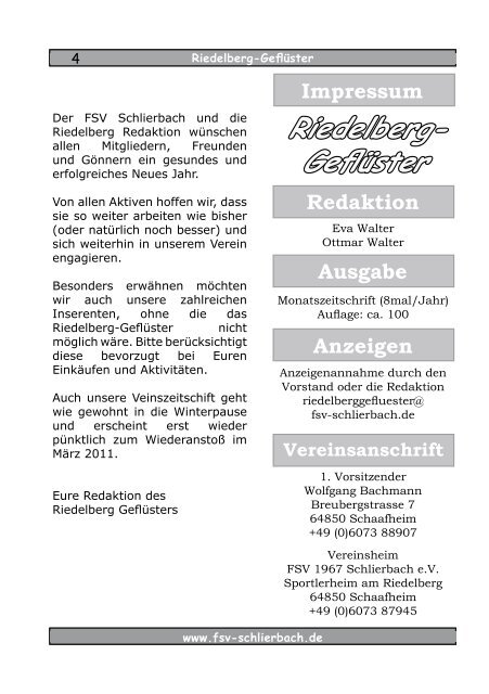 Riedelberg- GeflÃ¼ster Ausgabe zum - FSV Schlierbach