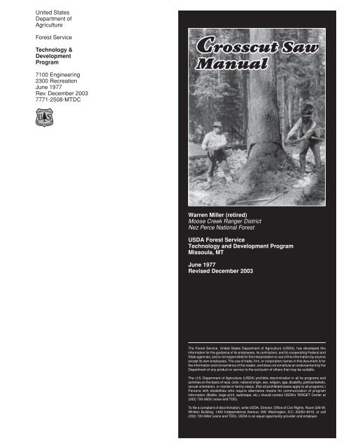 Crosscut Saw Manual Crosscut Saw Manual - USDA Forest Service