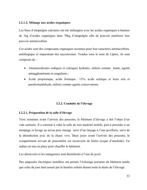 Effets d'un traitement chimique par des " fines d'attapulgite ... - BEEP