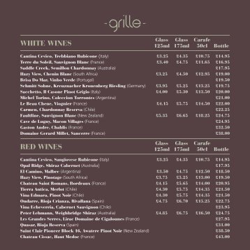 Grille A la Carte Wine Menu - White Hart Hotel